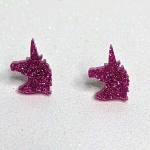 Unicorn Pink Glitter Stud Earrings